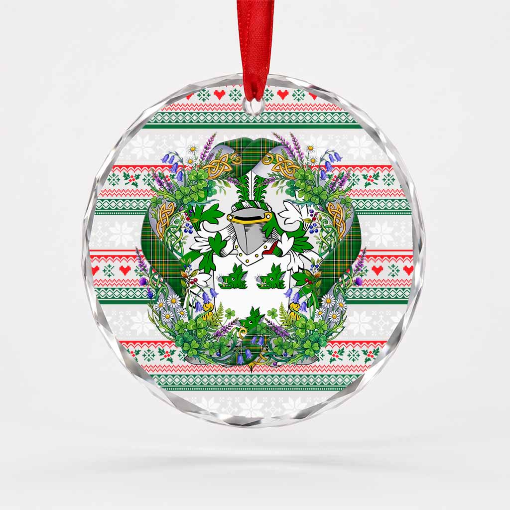 Fitz-Allen Irish Tartan Crest Christmas Glass Circle Ornament Shamrock Flowers Wreath