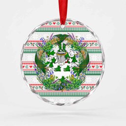 Fitz-Allen Irish Tartan Crest Christmas Glass Circle Ornament Shamrock Flowers Wreath