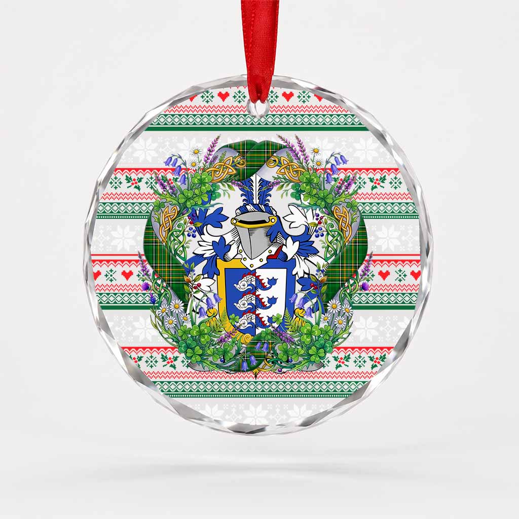 Dolphin Irish Tartan Crest Christmas Glass Circle Ornament Shamrock Flowers Wreath