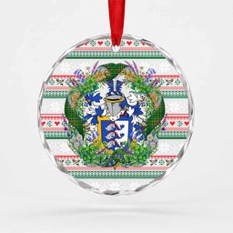 Dolphin Irish Tartan Crest Christmas Glass Circle Ornament Shamrock Flowers Wreath
