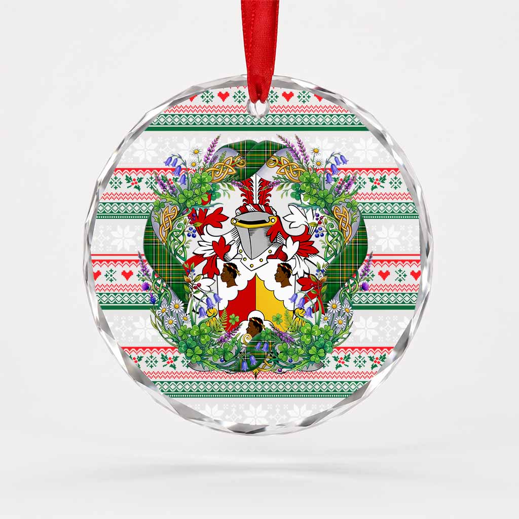 Gilbert Irish Tartan Crest Christmas Glass Circle Ornament Shamrock Flowers Wreath