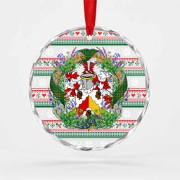 Gilbert Irish Tartan Crest Christmas Glass Circle Ornament Shamrock Flowers Wreath