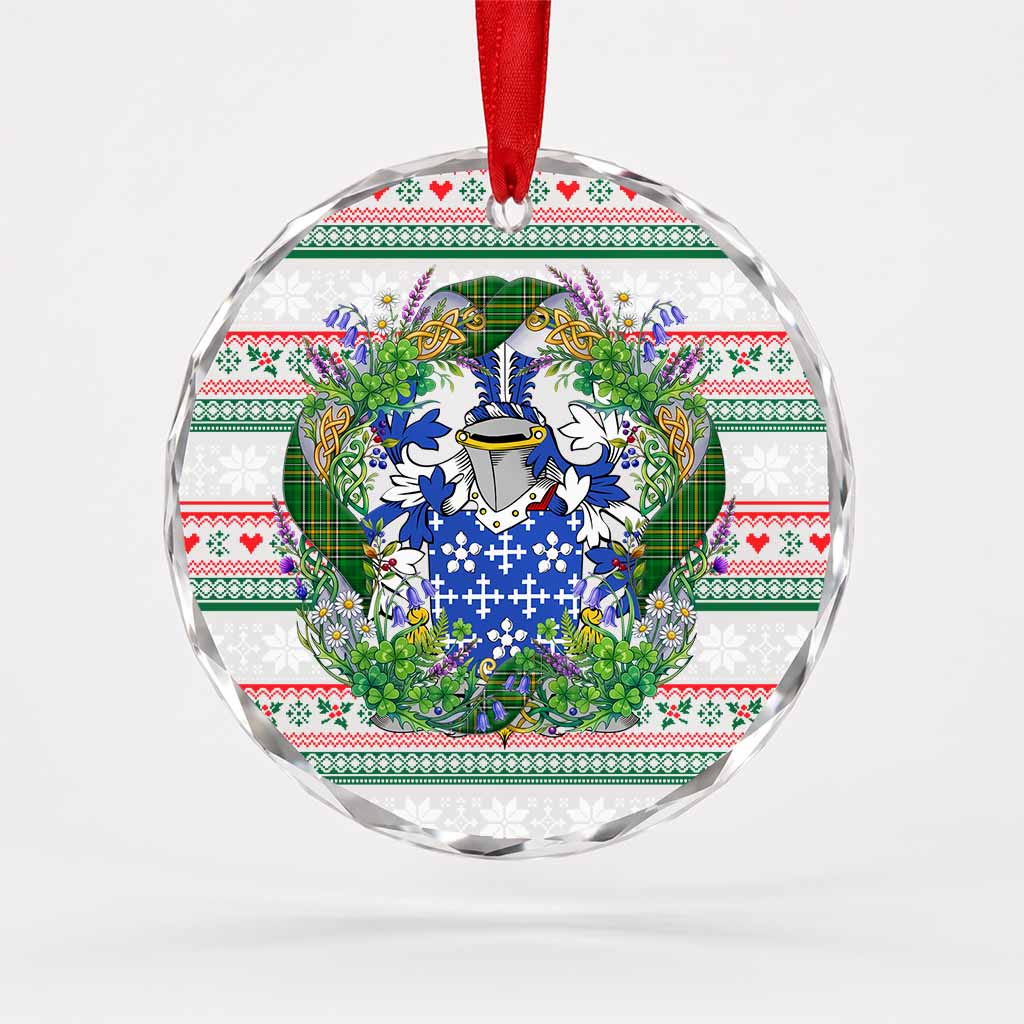 Darcy Irish Tartan Crest Christmas Glass Circle Ornament Shamrock Flowers Wreath