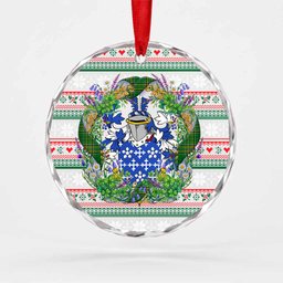 Darcy Irish Tartan Crest Christmas Glass Circle Ornament Shamrock Flowers Wreath