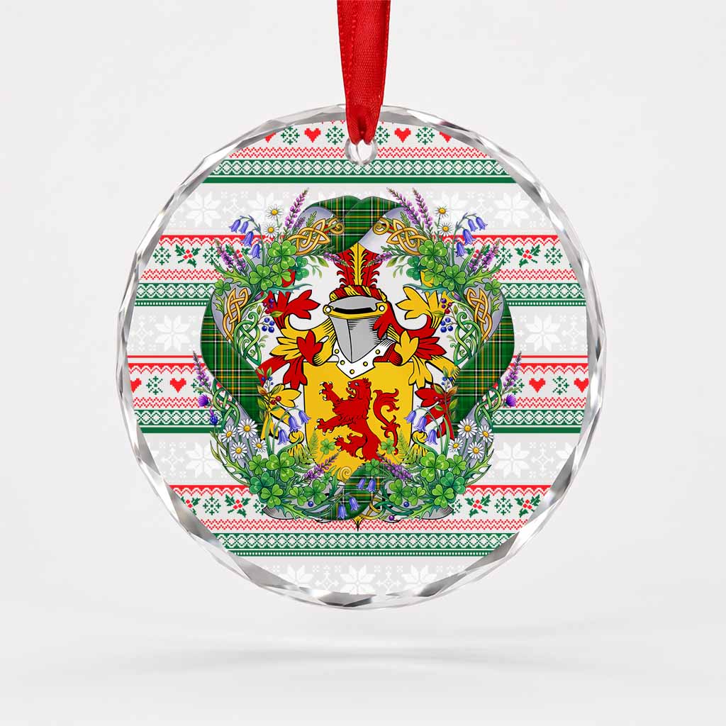 Gould Irish Tartan Crest Christmas Glass Circle Ornament Shamrock Flowers Wreath