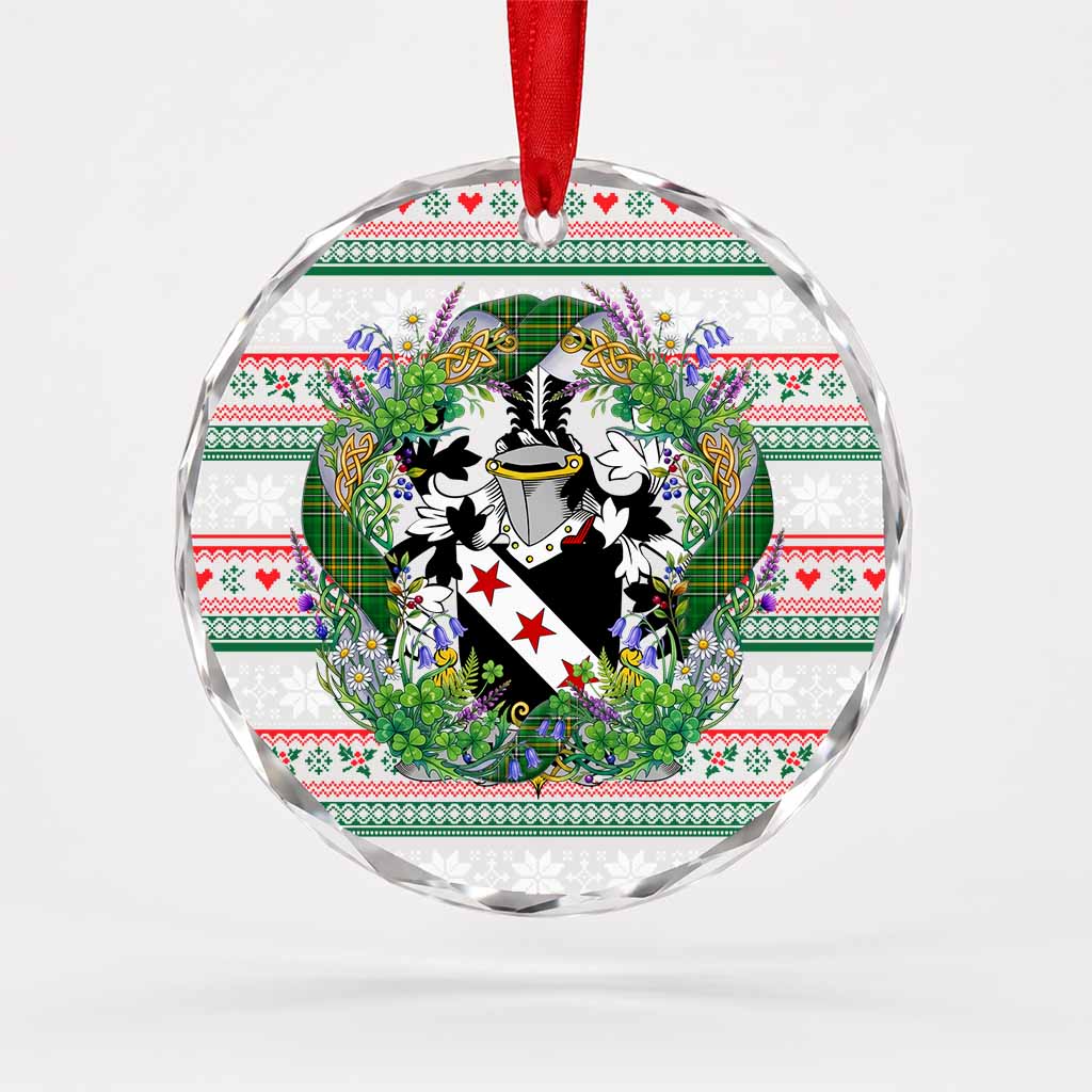 Gleeson Irish Tartan Crest Christmas Glass Circle Ornament Shamrock Flowers Wreath