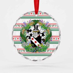 Gleeson Irish Tartan Crest Christmas Glass Circle Ornament Shamrock Flowers Wreath
