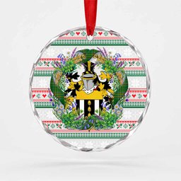 Kelleher Irish Tartan Crest Christmas Glass Circle Ornament Shamrock Flowers Wreath