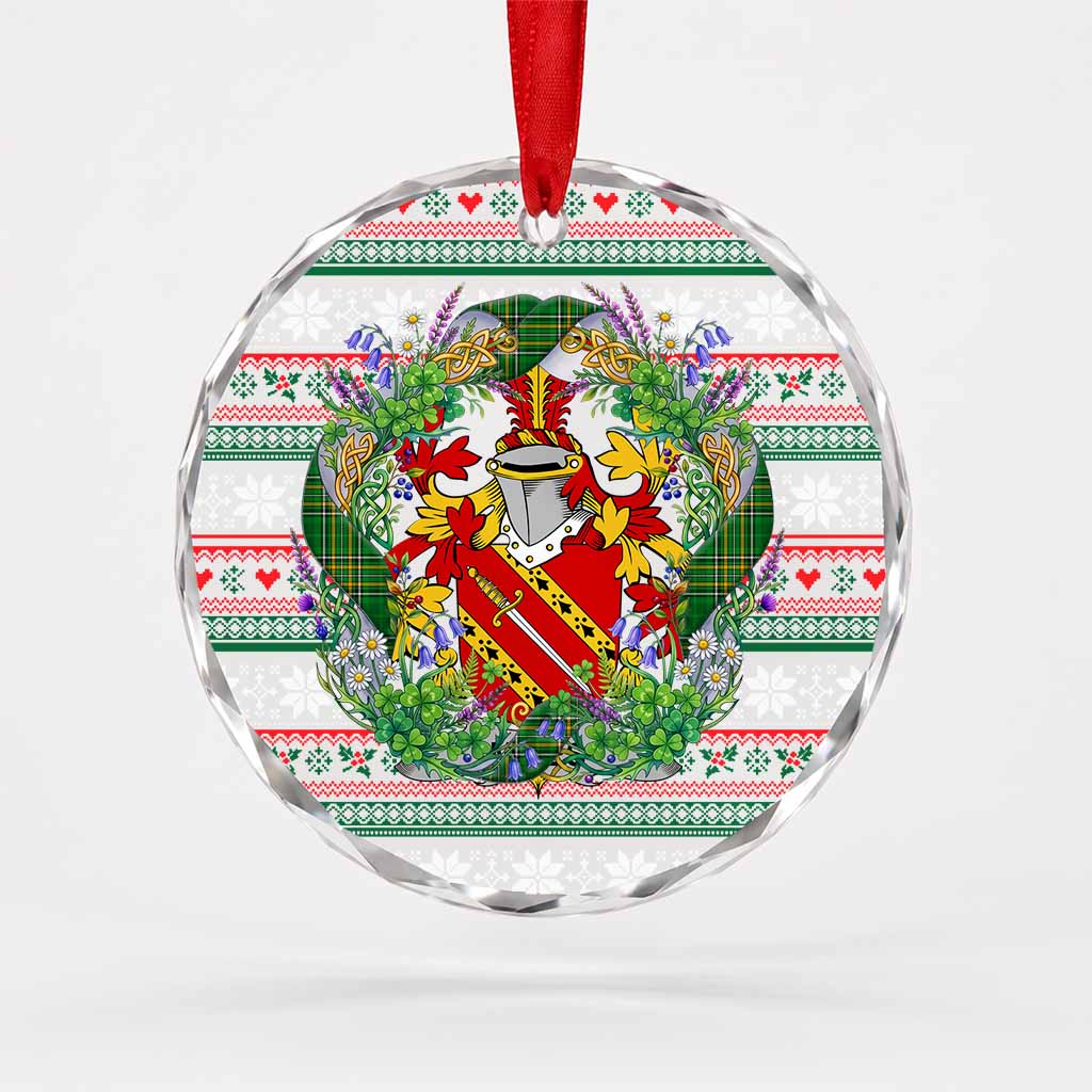 Miles Irish Tartan Crest Christmas Glass Circle Ornament Shamrock Flowers Wreath
