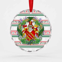 Miles Irish Tartan Crest Christmas Glass Circle Ornament Shamrock Flowers Wreath