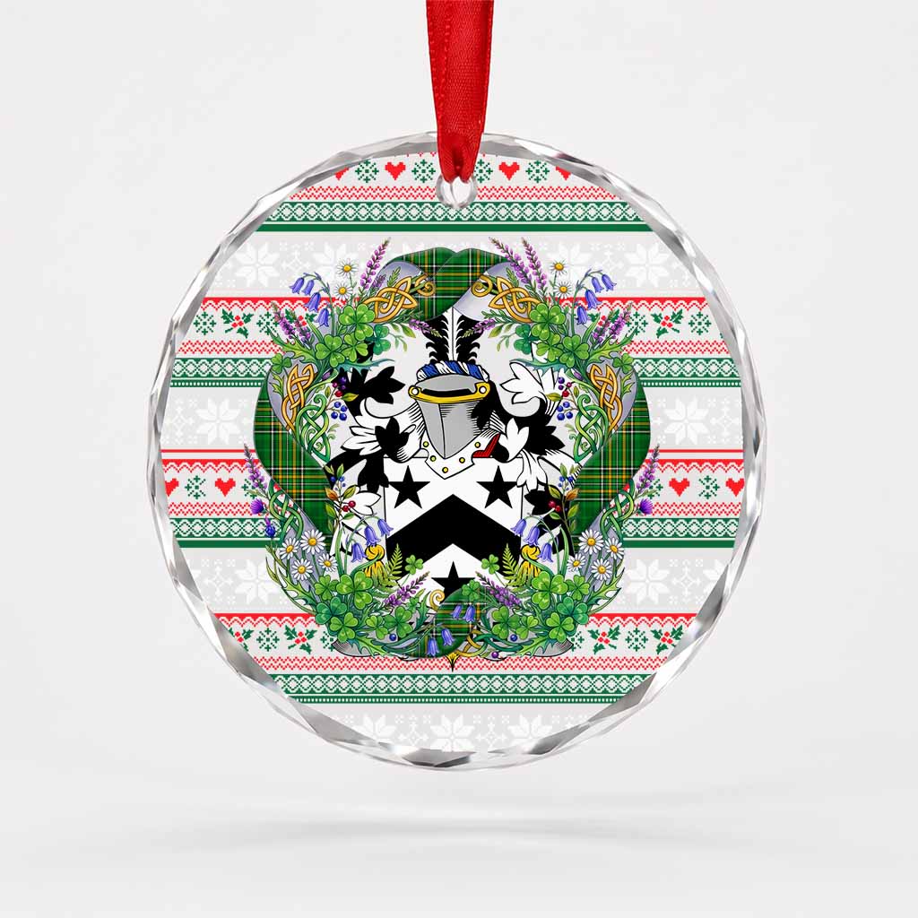Kemble Irish Tartan Crest Christmas Glass Circle Ornament Shamrock Flowers Wreath