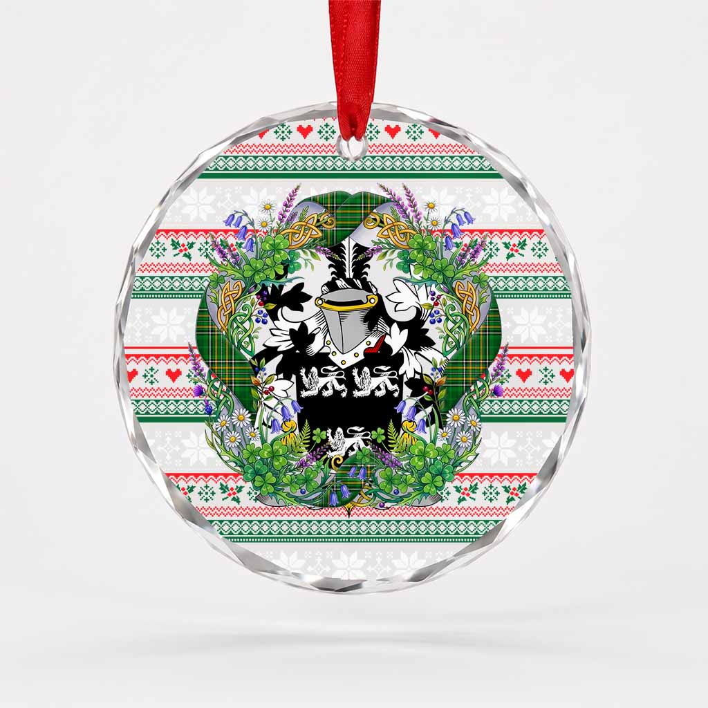 Kent Irish Tartan Crest Christmas Glass Circle Ornament Shamrock Flowers Wreath