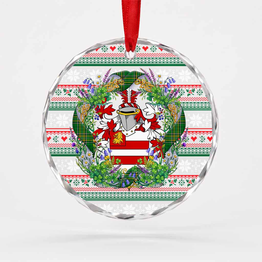 Kirby Irish Tartan Crest Christmas Glass Circle Ornament Shamrock Flowers Wreath
