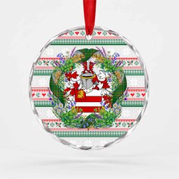 Kirby Irish Tartan Crest Christmas Glass Circle Ornament Shamrock Flowers Wreath