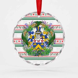 Harris Irish Tartan Crest Christmas Glass Circle Ornament Shamrock Flowers Wreath