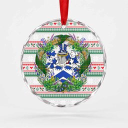 McGann Irish Tartan Crest Christmas Glass Circle Ornament Shamrock Flowers Wreath