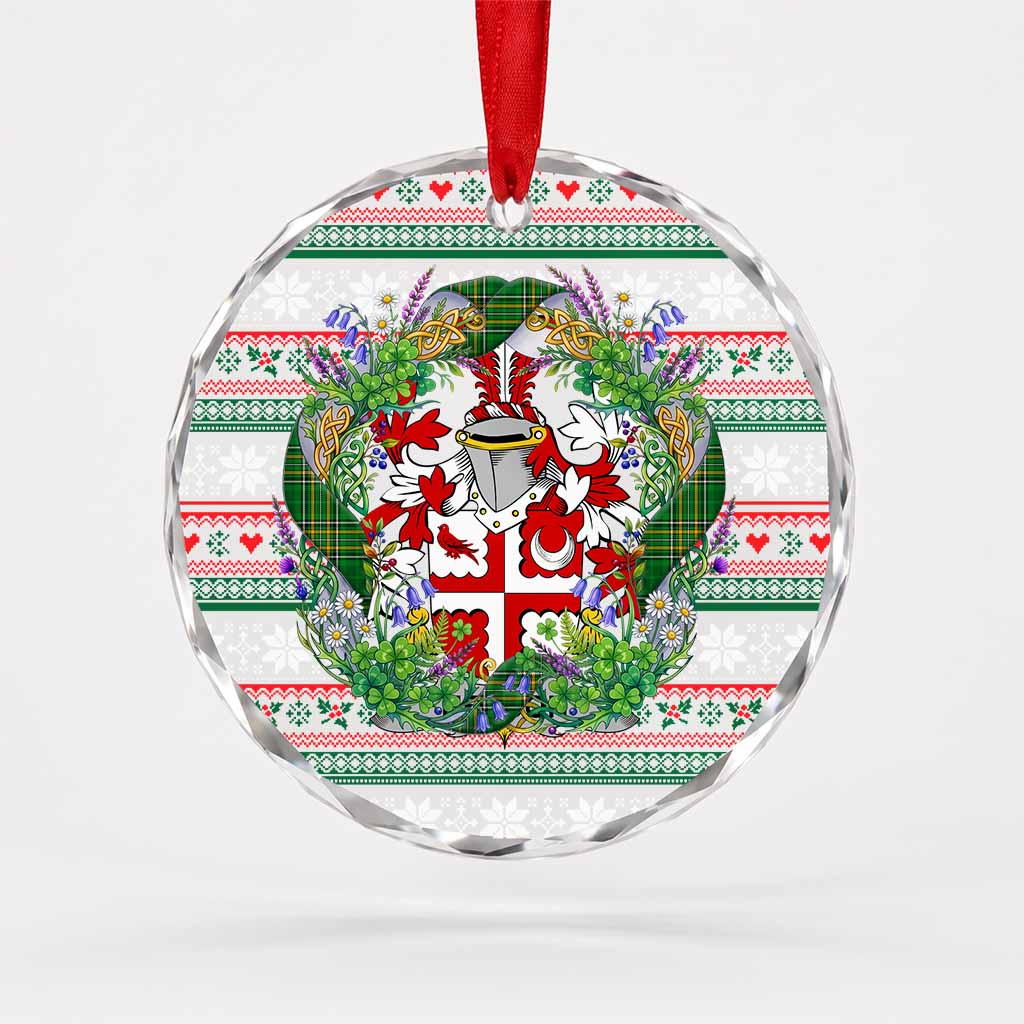 Heydon Irish Tartan Crest Christmas Glass Circle Ornament Shamrock Flowers Wreath