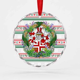 Heydon Irish Tartan Crest Christmas Glass Circle Ornament Shamrock Flowers Wreath