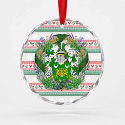 Kilkelly Irish Tartan Crest Christmas Glass Circle Ornament Shamrock Flowers Wreath