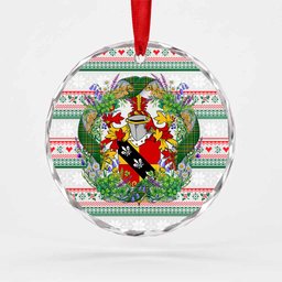 Ivers Irish Tartan Crest Christmas Glass Circle Ornament Shamrock Flowers Wreath