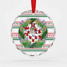 Lally Irish Tartan Crest Christmas Glass Circle Ornament Shamrock Flowers Wreath