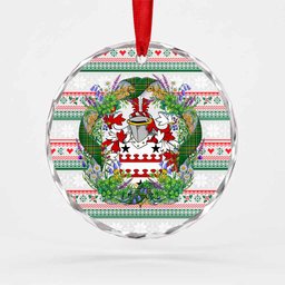 Kinnane Irish Tartan Crest Christmas Glass Circle Ornament Shamrock Flowers Wreath
