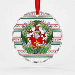 Mohun Irish Tartan Crest Christmas Glass Circle Ornament Shamrock Flowers Wreath