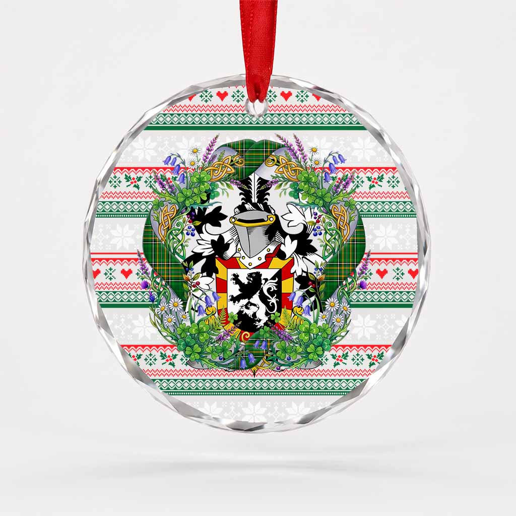 Harper Irish Tartan Crest Christmas Glass Circle Ornament Shamrock Flowers Wreath