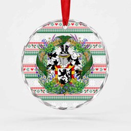 Harper Irish Tartan Crest Christmas Glass Circle Ornament Shamrock Flowers Wreath