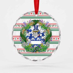 Leman Irish Tartan Crest Christmas Glass Circle Ornament Shamrock Flowers Wreath