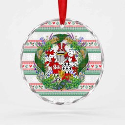Hewson Irish Tartan Crest Christmas Glass Circle Ornament Shamrock Flowers Wreath