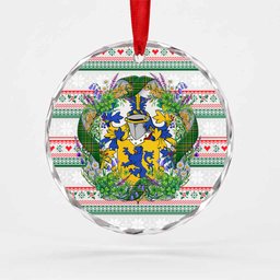 Mahon Irish Tartan Crest Christmas Glass Circle Ornament Shamrock Flowers Wreath