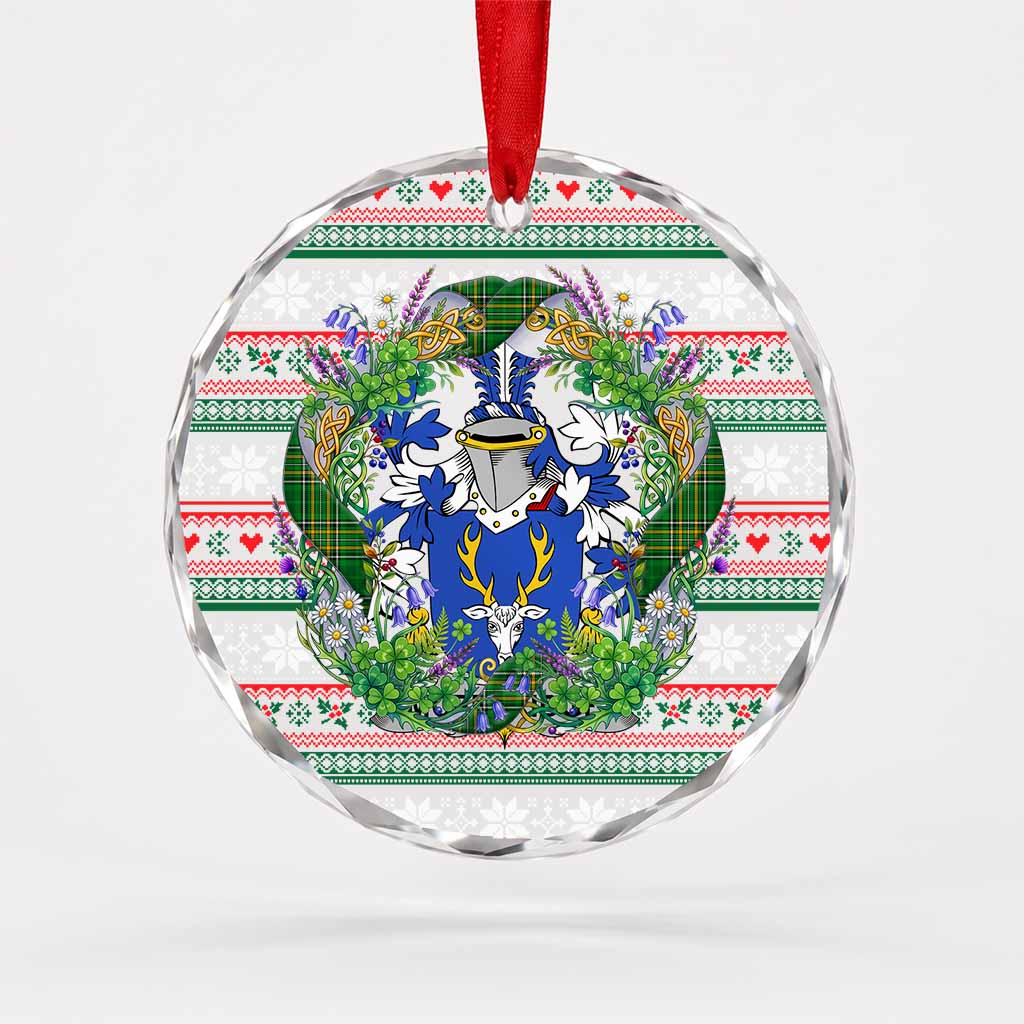 McFetridge Irish Tartan Crest Christmas Glass Circle Ornament Shamrock Flowers Wreath