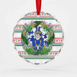 McFetridge Irish Tartan Crest Christmas Glass Circle Ornament Shamrock Flowers Wreath