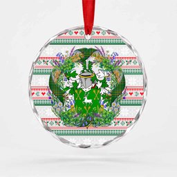 Hennessy Irish Tartan Crest Christmas Glass Circle Ornament Shamrock Flowers Wreath