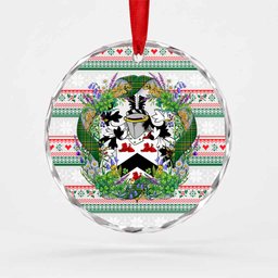 Lehane Irish Tartan Crest Christmas Glass Circle Ornament Shamrock Flowers Wreath