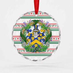 Mitchell Irish Tartan Crest Christmas Glass Circle Ornament Shamrock Flowers Wreath