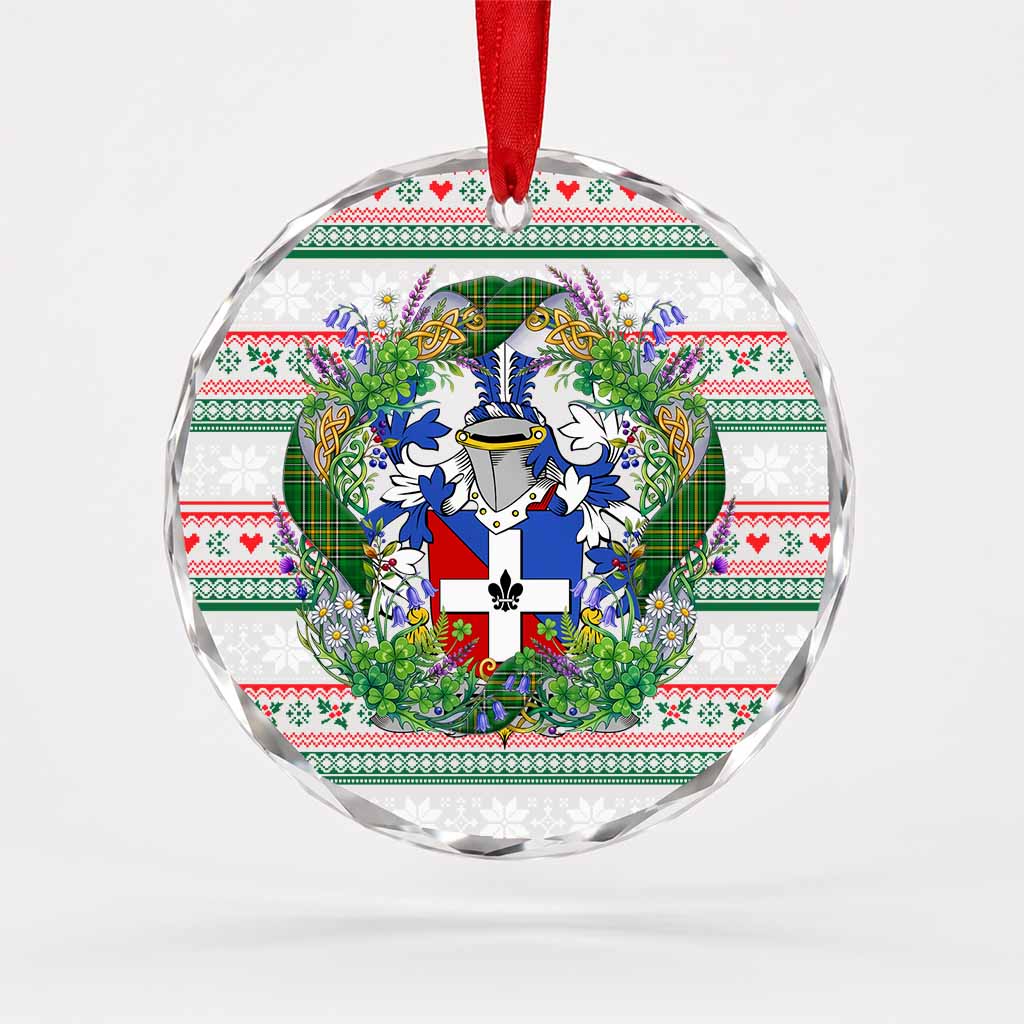 Keenan Irish Tartan Crest Christmas Glass Circle Ornament Shamrock Flowers Wreath