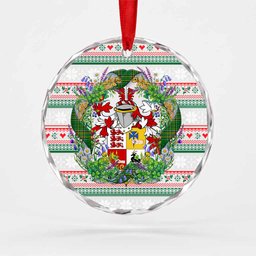 McGrath Irish Tartan Crest Christmas Glass Circle Ornament Shamrock Flowers Wreath