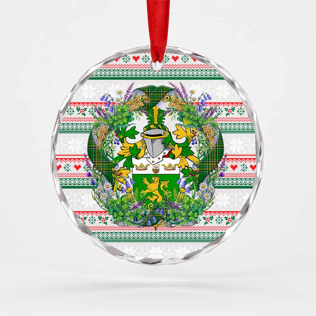 Mullady Irish Tartan Crest Christmas Glass Circle Ornament Shamrock Flowers Wreath
