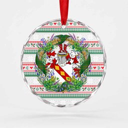 Merry Irish Tartan Crest Christmas Glass Circle Ornament Shamrock Flowers Wreath