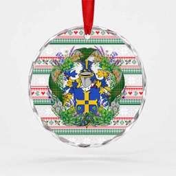 Mullins Irish Tartan Crest Christmas Glass Circle Ornament Shamrock Flowers Wreath