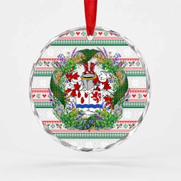 Melaghlin Irish Tartan Crest Christmas Glass Circle Ornament Shamrock Flowers Wreath