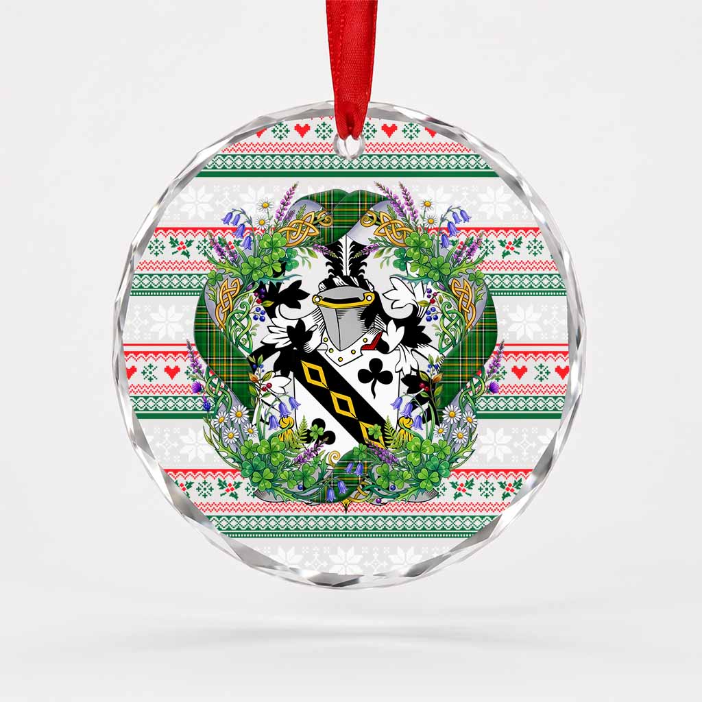 Lawson Irish Tartan Crest Christmas Glass Circle Ornament Shamrock Flowers Wreath