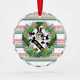 Lawson Irish Tartan Crest Christmas Glass Circle Ornament Shamrock Flowers Wreath