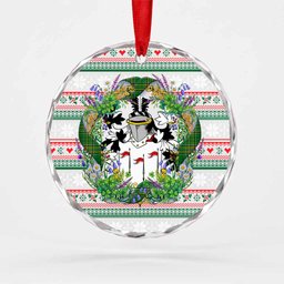 McAlindon Irish Tartan Crest Christmas Glass Circle Ornament Shamrock Flowers Wreath