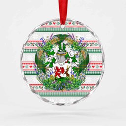 McNulty Irish Tartan Crest Christmas Glass Circle Ornament Shamrock Flowers Wreath