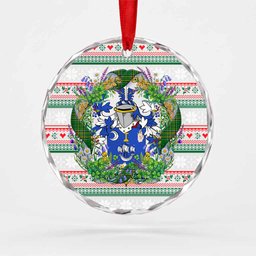 McDonnell Irish Tartan Crest Christmas Glass Circle Ornament Shamrock Flowers Wreath