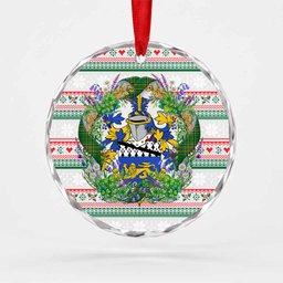 Hickey Irish Tartan Crest Christmas Glass Circle Ornament Shamrock Flowers Wreath
