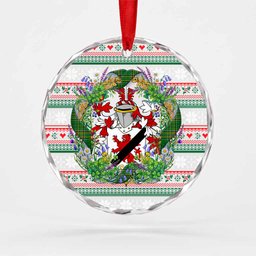 Hyland Irish Tartan Crest Christmas Glass Circle Ornament Shamrock Flowers Wreath
